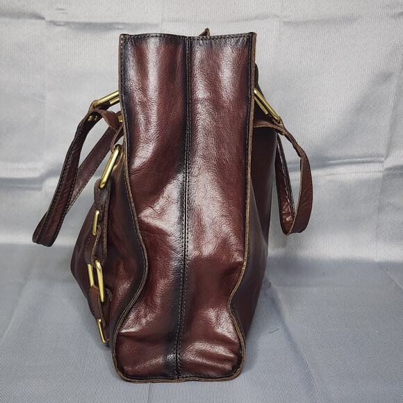 Kate Landry Large Tote Bag Leather Chocolate Brown Brass Links Flap Turn Lock - Picture 6 of 10